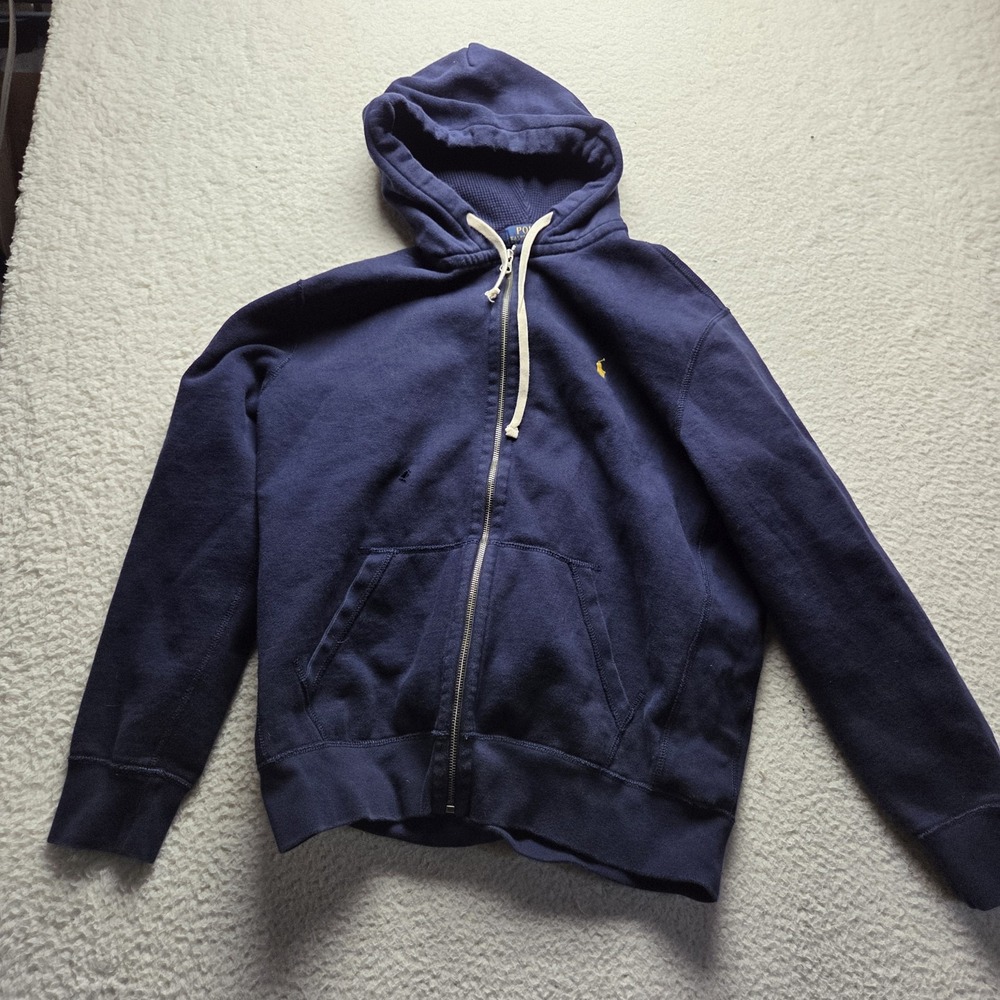 Polo Ralph Lauren Hoodie Mens Large Blue Full Zip Fleece Pony Logo Sweatshirt